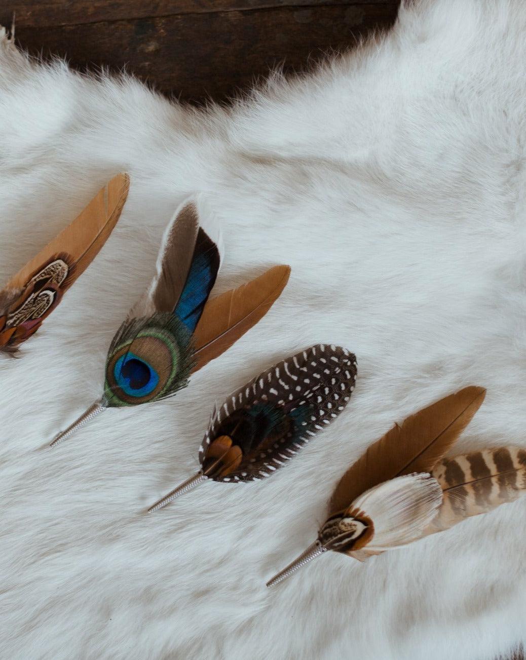 Feather Hat Pin Hat Pin | Metal Feather Silver w/Turquoise Vein – The Cow Lot main image 4