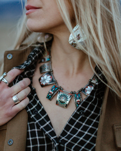Vintage Mother of Pearl Inlay Zuni Necklace