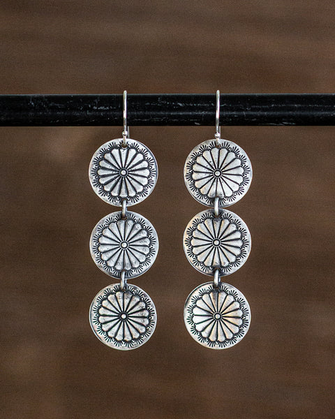 LONG STERLING SUNFLOWER EARRING