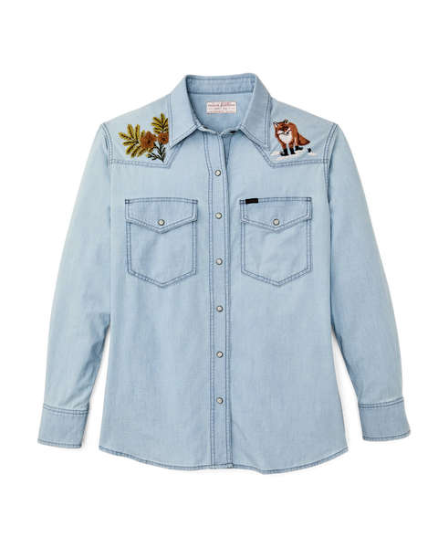 WOMEN'S EMBROIDERED WESTERN SHIRT - Light Indigo Chambray / Fields