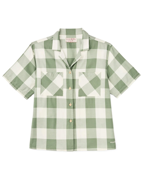 WOMEN'S SHORT SLEEVE TWILL CAMP SHIRT - Hedge Green / White Plaid