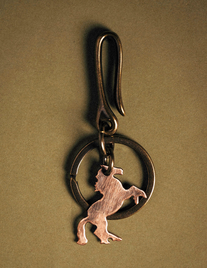 Cute Western Brass & Copper Cowboy Horse Metal Keychain 