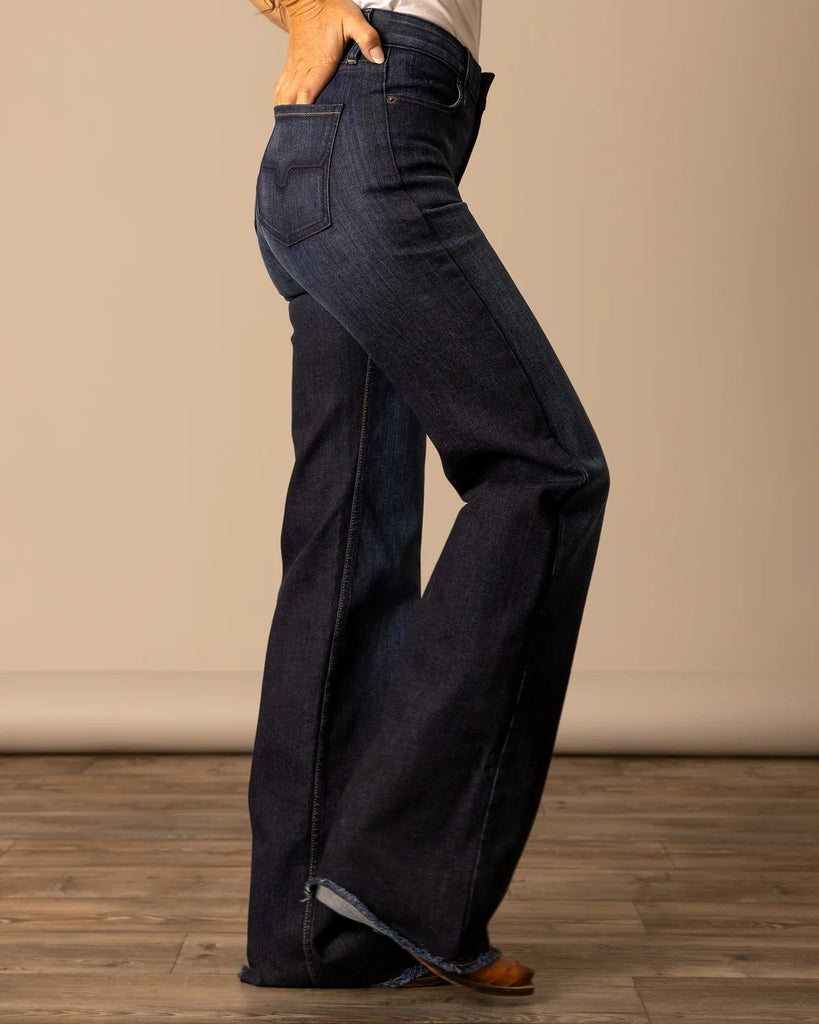 Kimes Ranch Women’s Olivia Jeans Dark Wash High Rise Wide Leg Raw Hem