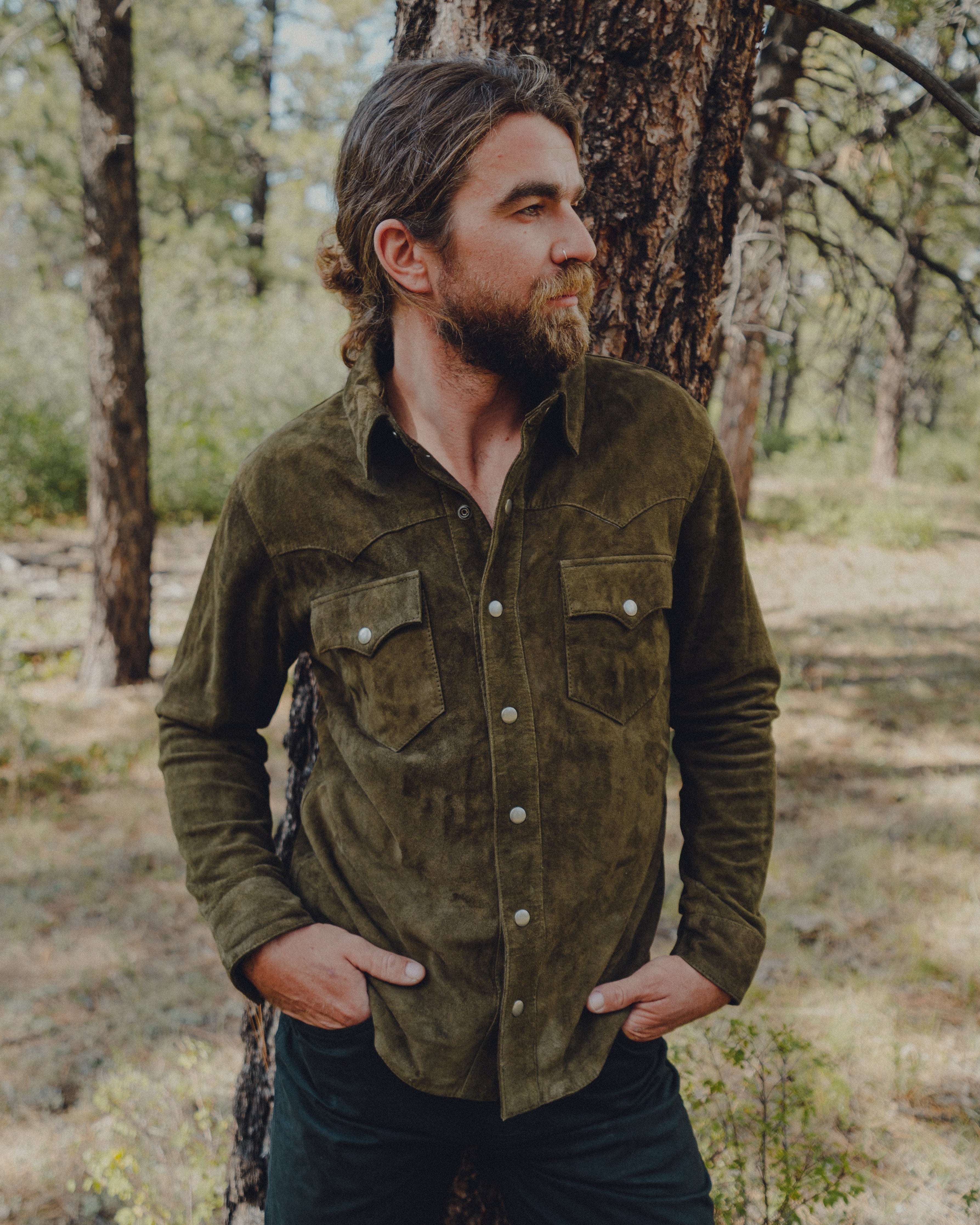 Men Brown Suede Shirt Real Suede Leather Shirt Brown Suede