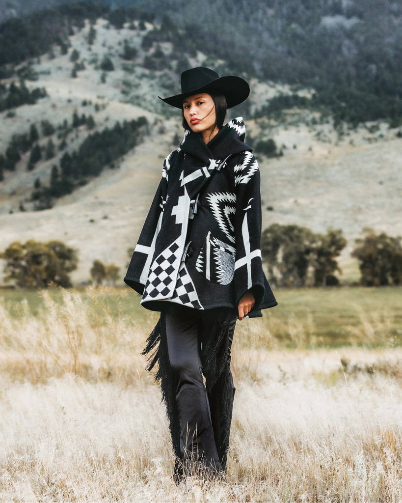 Lindsey Thornburg Black Los Ojos Classic Cloak Wool Hooded Cape