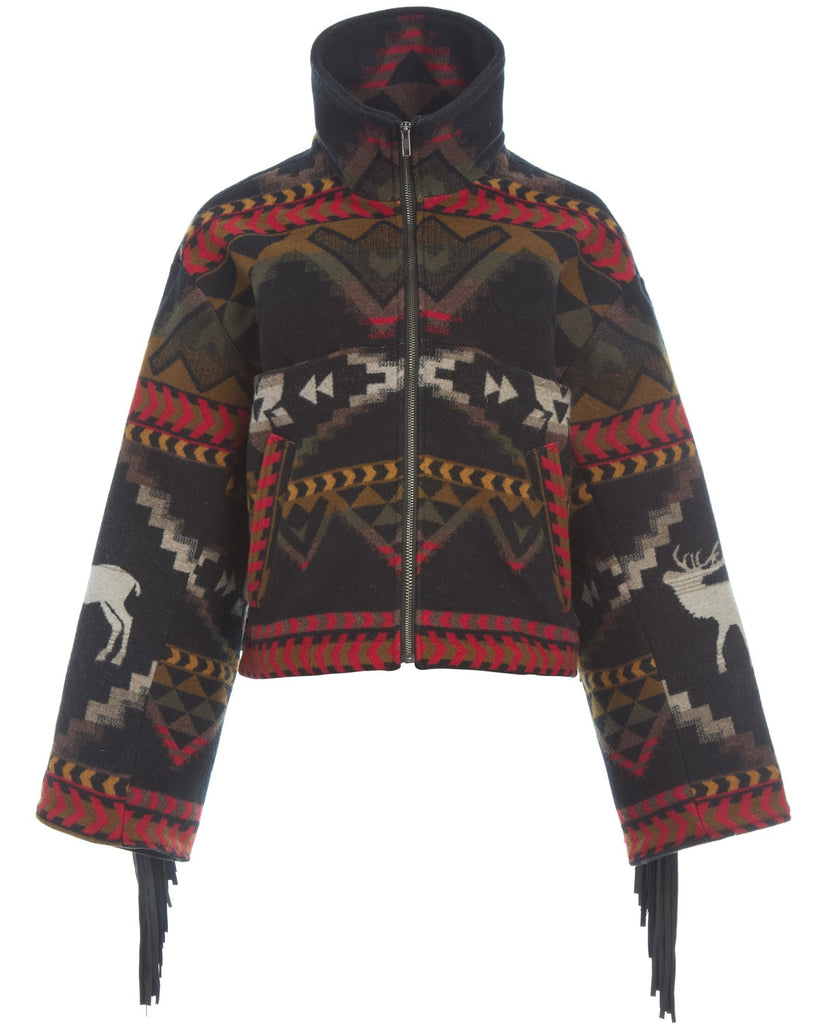 Lindsey Thornburg Lost Trail Cropped Fringe Archer Womens Wool Jacket Black