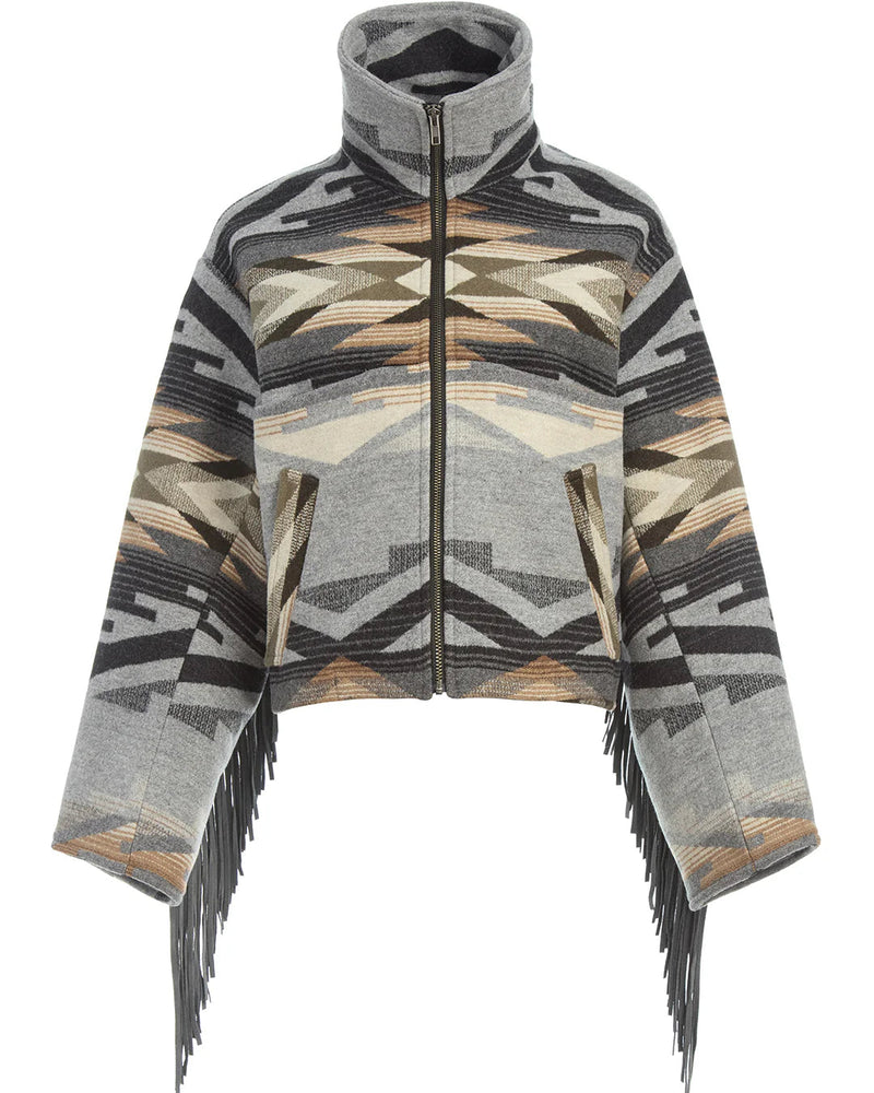 Lindsey Thornburg Tumalo Ridge Cropped Fringe Archer Wool Jacket Grey