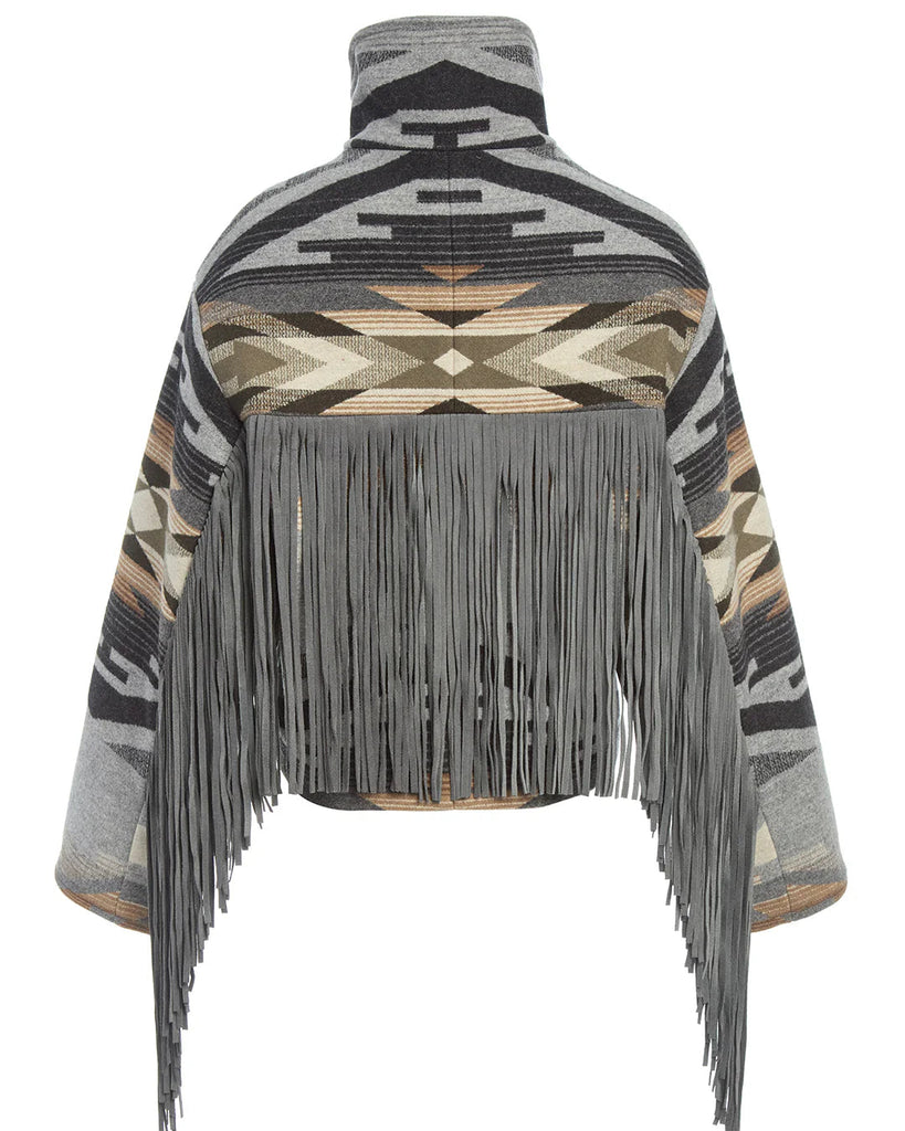 Lindsey Thornburg Tumalo Ridge Cropped Fringe Archer Wool Womens Jacket Grey