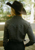 MILTON MENASCO WOMENS COLT WESTERN BLACK CHECK SHIRT – LINEN COTTON GINGHAM BUTTON-UP COLLAR SHIRT