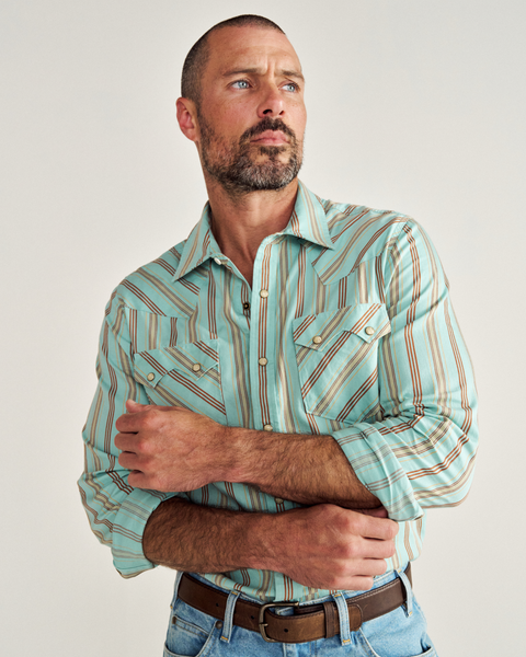 MEN'S VINTAGE WEIGHT SAWTOOTH COTTON PEARL SNAP - Blue Stripe