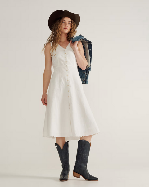 WOMEN'S EYELET LINEN MIDI DRESS - XS