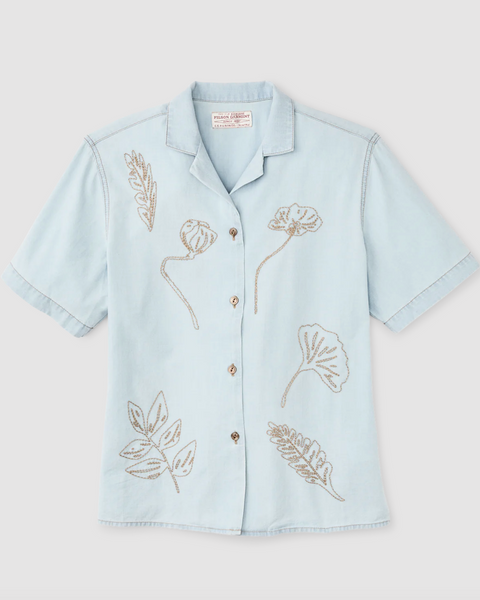 WOMEN'S SHORT SLEEVE EMBROIDERED CAMP SHIRT - XS