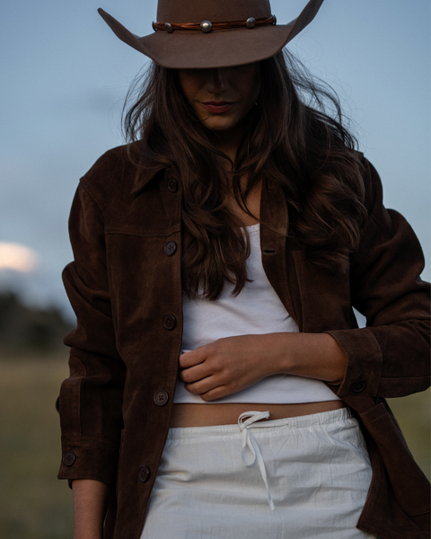 SUEDE CHORE COAT - Brown