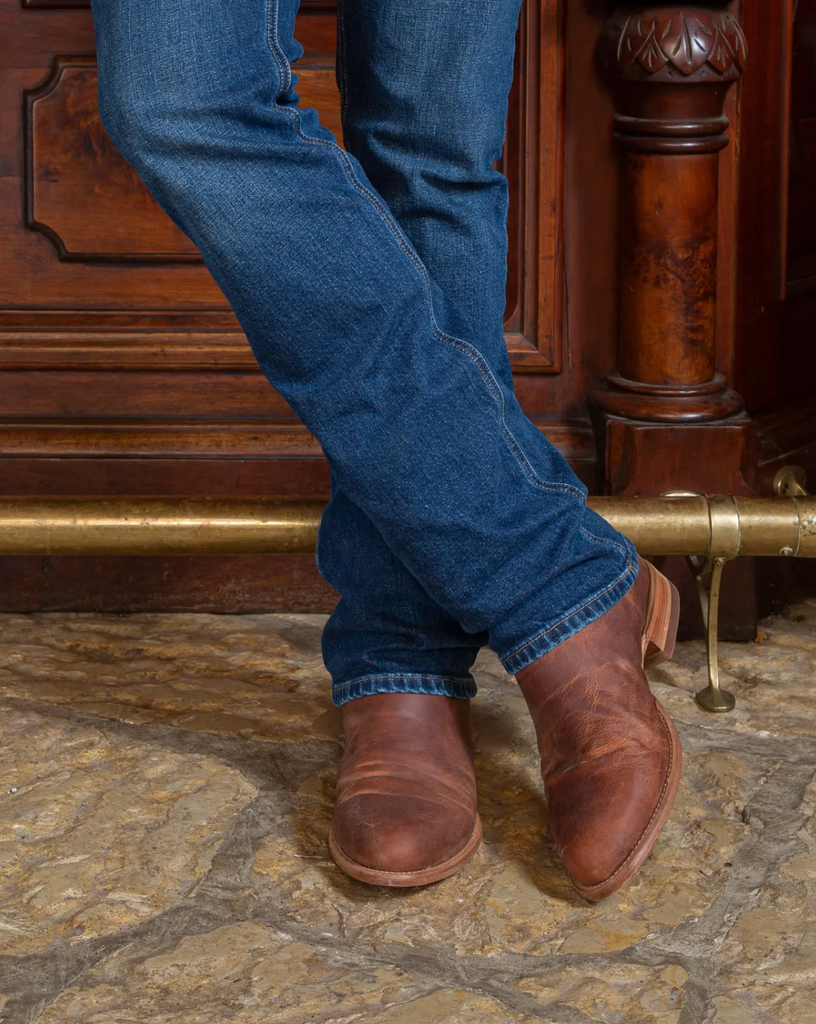 TECOVAS MEN’S EARL ROPER WESTERN BROWN ROUND TOE LEATHER COWBOY BOOTS
