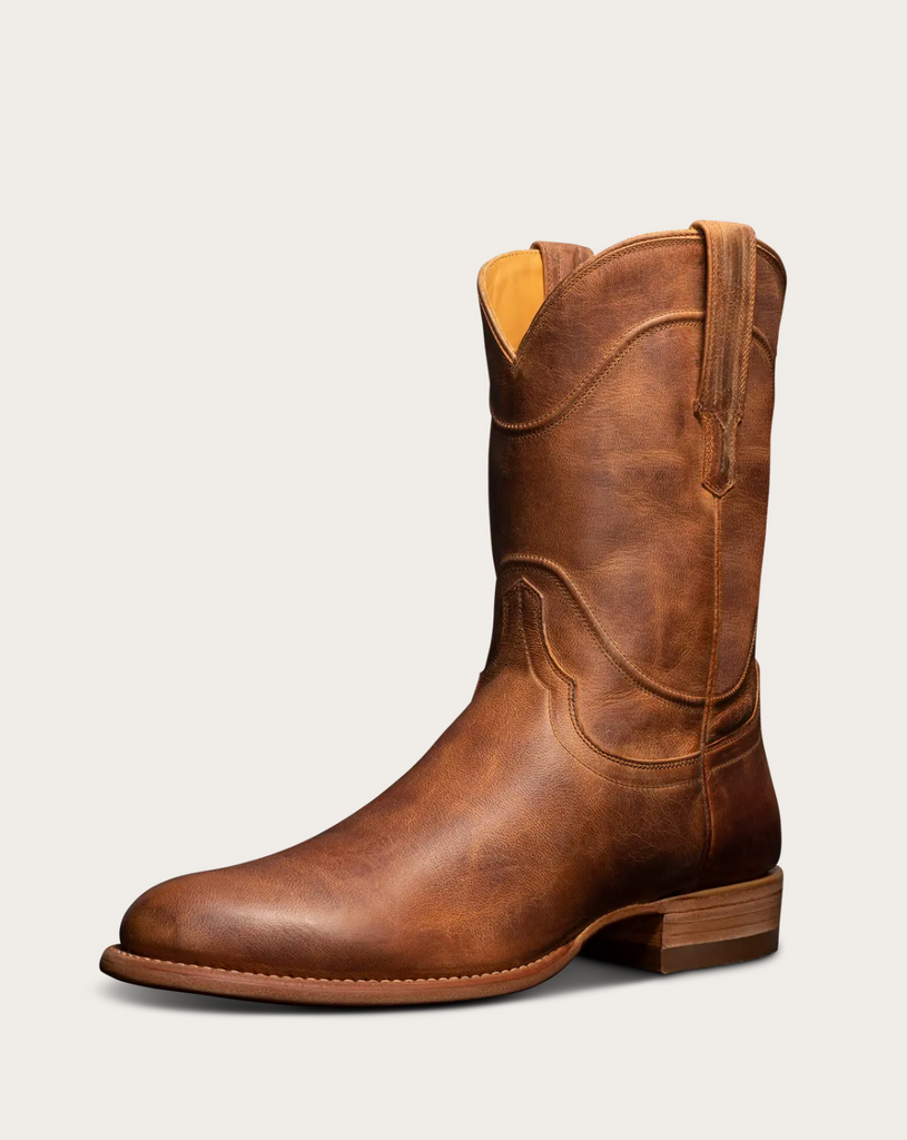 TECOVAS MENS WESTERN BROWN ROUND TOE LEATHER COWBOY BOOTS
