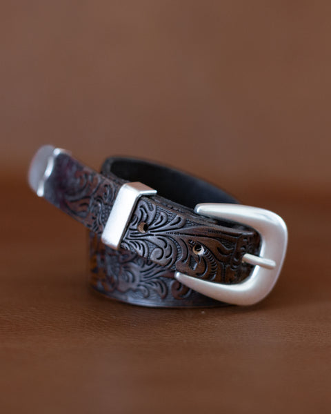 TAPERED FLORAL BELT - Dark Brown