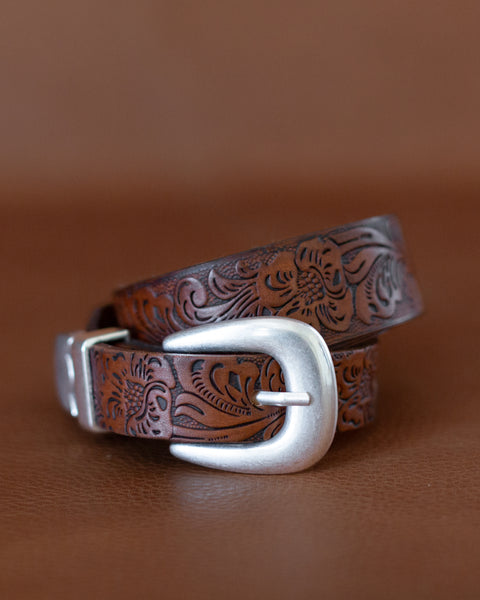 TAPERED FLORAL BELT - Light Brown