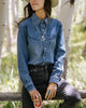 The Yoakam Pearl Snap Western Denim Classic Long Sleeve Cowgirl Shirt 