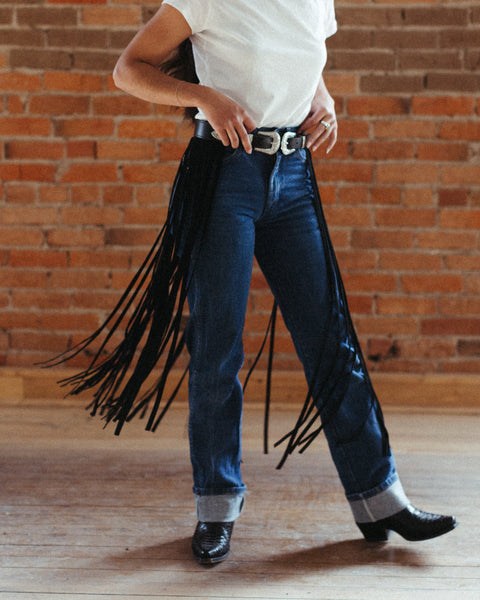 FRINGED LEATHER BELT - XS