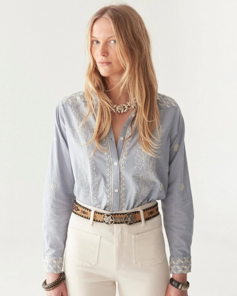 WOMENS LIGHTWEIGHT COTTON BUTTON DOWN BLOUSE | LUCKNOW-GANGES 