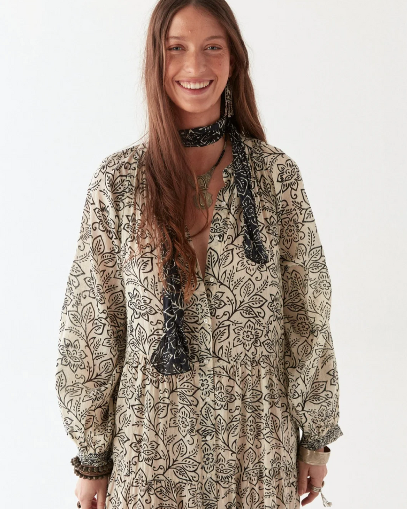 WOMENS LONG COTTON SLEEVED DRESS 