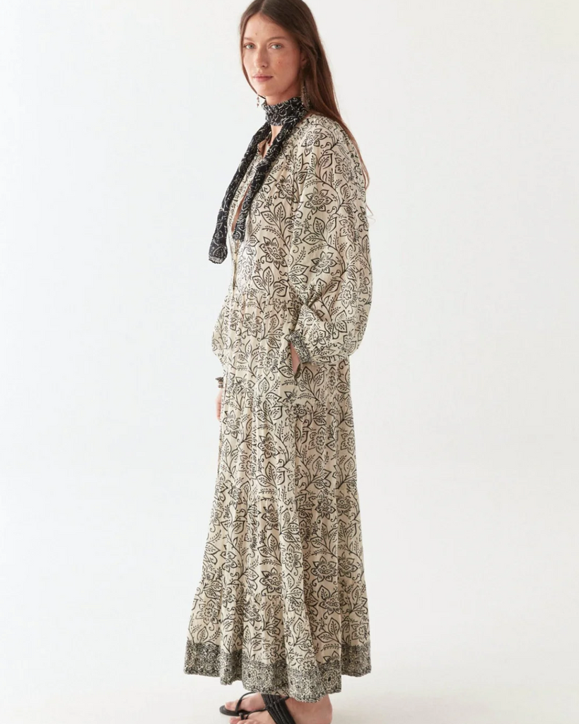 WOMENS LONG COTTON SLEEVED PRINT DRESS 