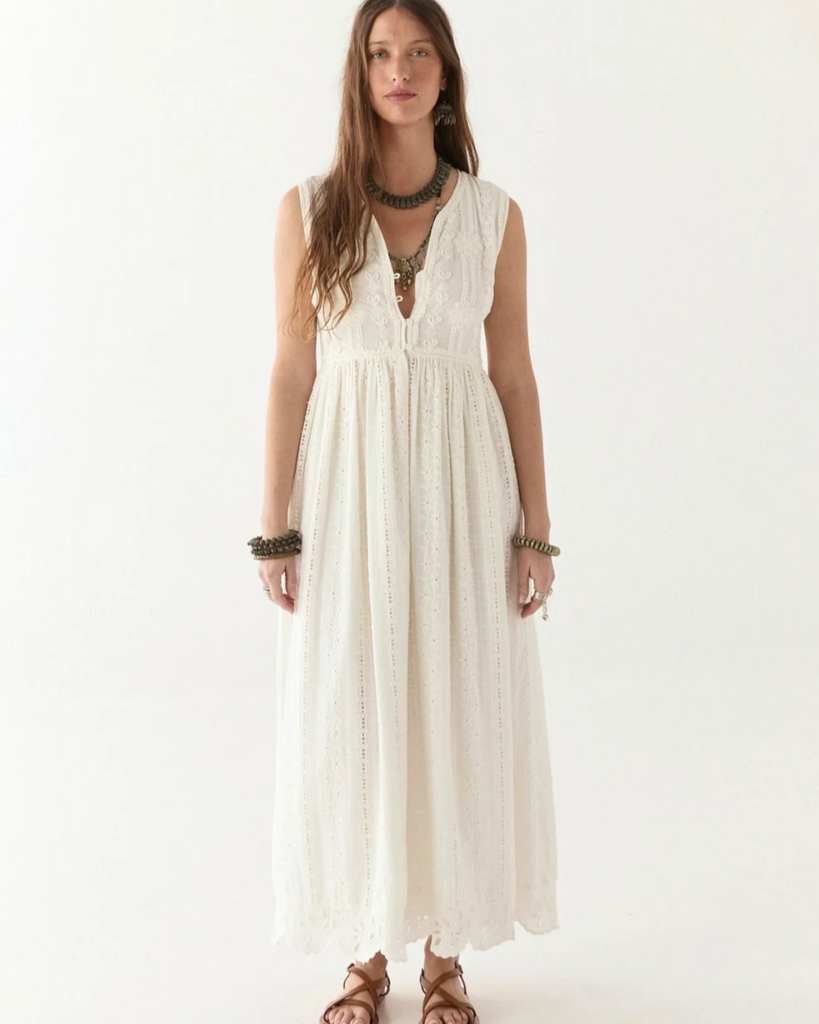 WOMENS LONG WHITE COTTON DRESS | LORD BYRON-AMANDINE 