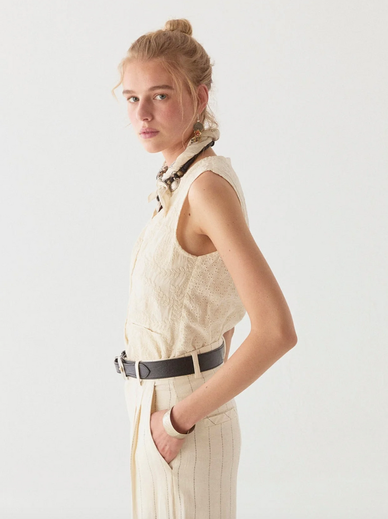 WOMEN'S BEIGE COTTON SLEEVELESS VEST | DELPHINE ARCACHON COQUILLAGE