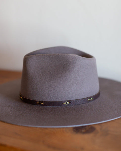 Diamond-Shaped Smoky Quartz and Leather Hat Band - Crossbow