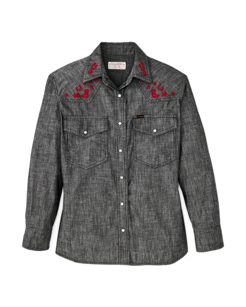 WOMEN'S EMBROIDERED WESTERN SHIRT - Black Chambray / Western