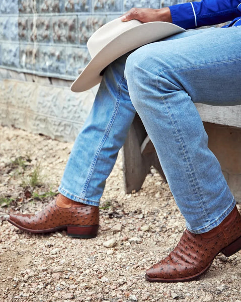 The Garrett Men's Tecovas Goat Leather & Ostrich Cowboy Dress Boots 