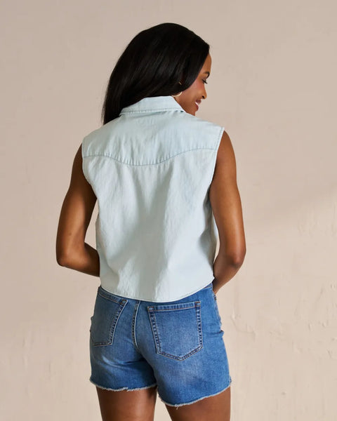 Denim Pearl Snap Cutoff