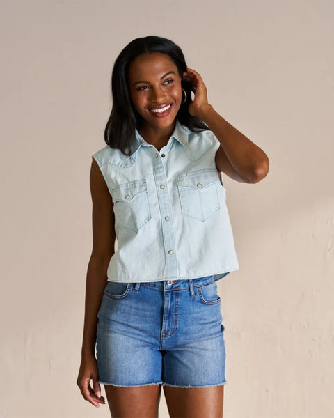 Denim Pearl Snap Cutoff