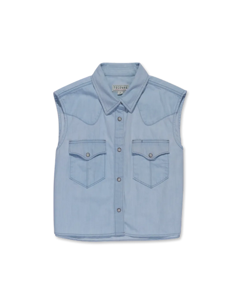 Denim Pearl Snap Cutoff