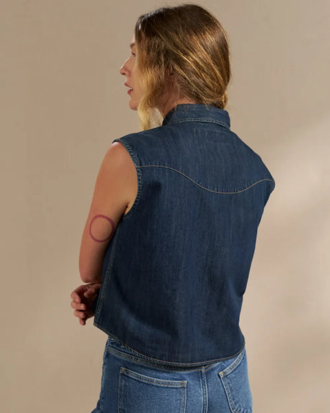 Denim Pearl Snap Cutoff