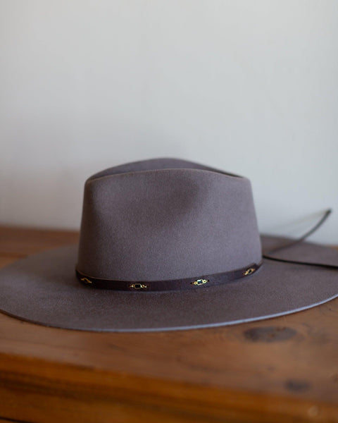 Rectangular Smoky Quartz and Leather Hat Band - Crossbow