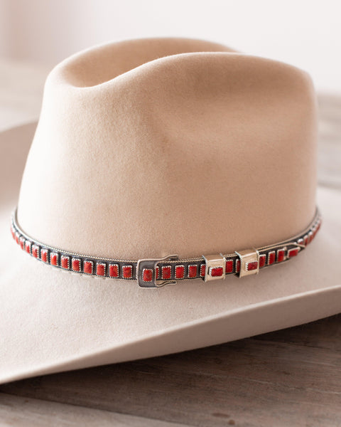 Sterling Silver and Sponge Coral Serrated Bezel Hat Band - Crossbow