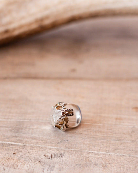 Sterling Silver Coypu Skull Ring with Black Diamonds - Crossbow