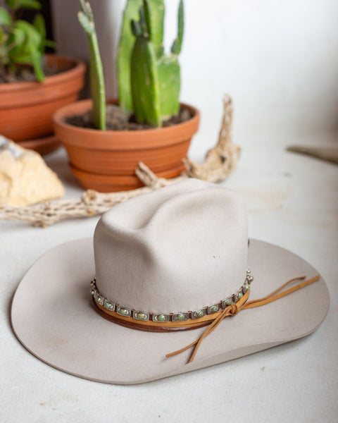 Sterling Silver Green Turquoise Rectangle Concho Hat Band - Crossbow