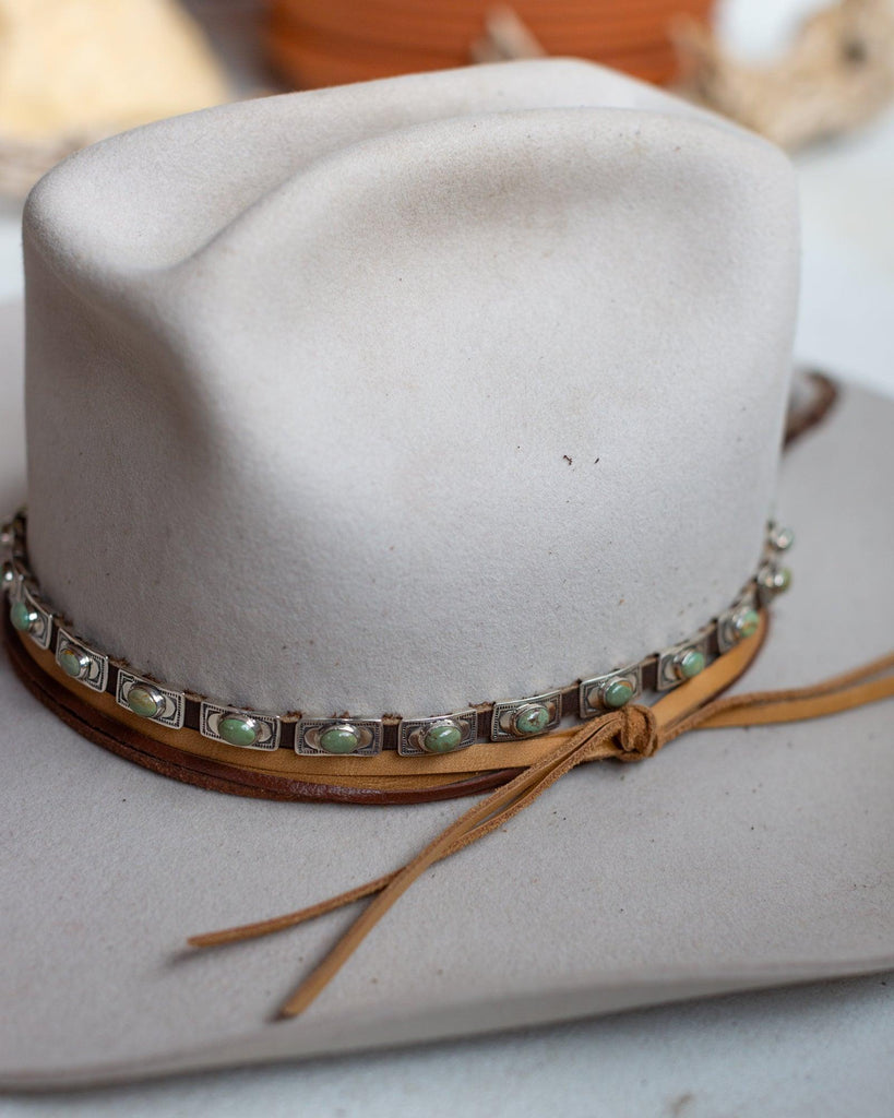Sterling Silver Green Turquoise Rectangle Concho Hat Band - Crossbow