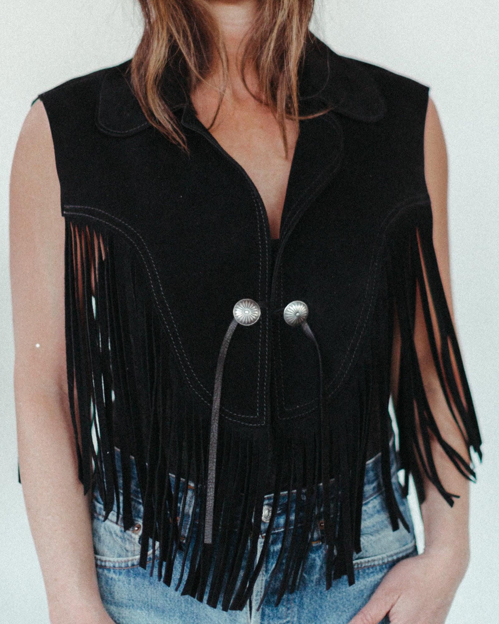 Women's Fringe Suede Leather Shawl Vest– Crossbow