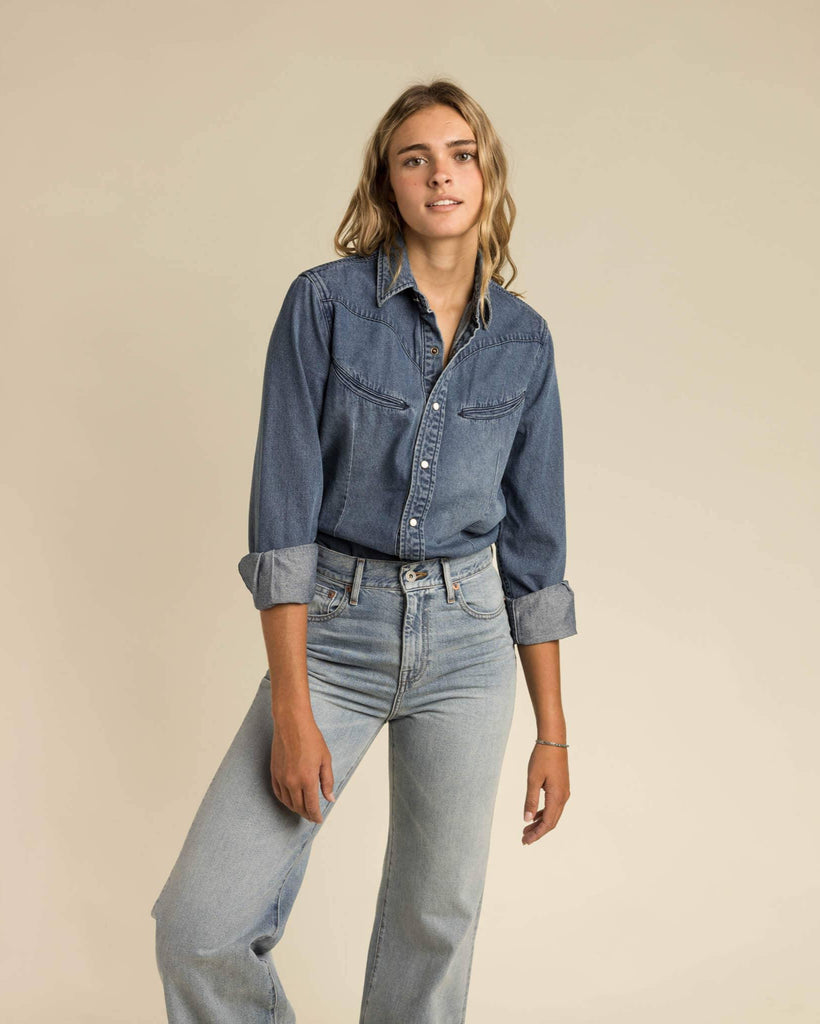 The Yoakam Pearl Snap Women's Western Denim Cowgirl Shirt 