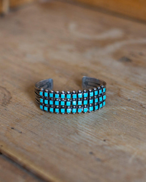 Vintage Zuni Square 3-Row Sleeping Beauty Turquoise Cuff - Crossbow